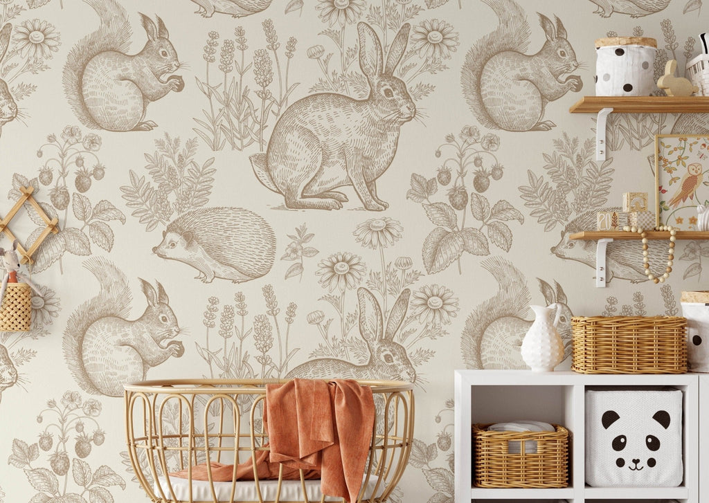 Rabbit & Woodland Friends Wallpaper - Wall Funk