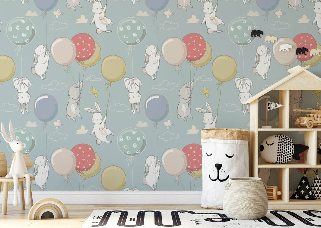 Rabbits & Balloons Wallpaper Sample - Wall Funk