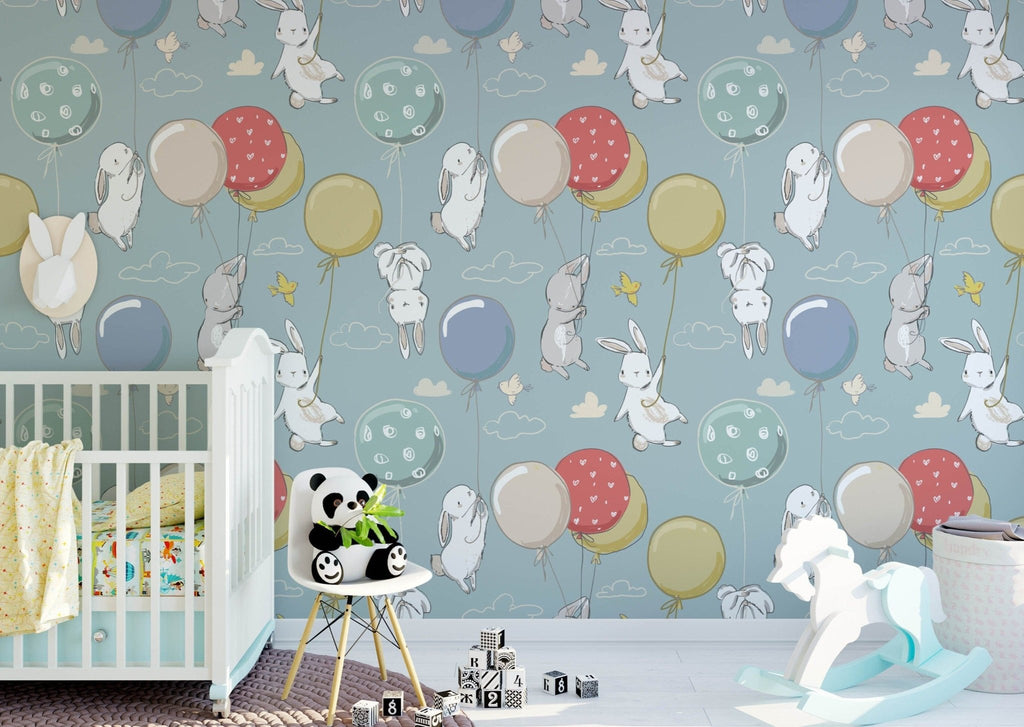 Rabbits & Balloons Wallpaper - Wall Funk
