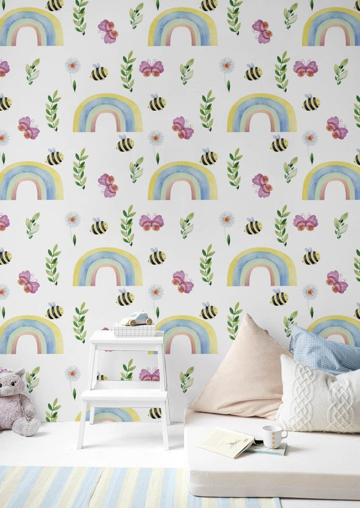 Rainbows & Bees Wallpaper - Wall Funk