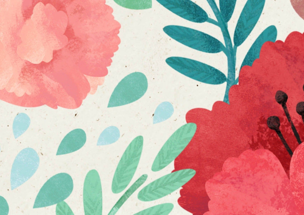 Red & Pink Flowers Watercolour Wallpaper - Wall Funk
