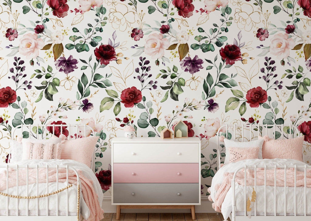 Red Rose Floral Wallpaper - Wall Funk