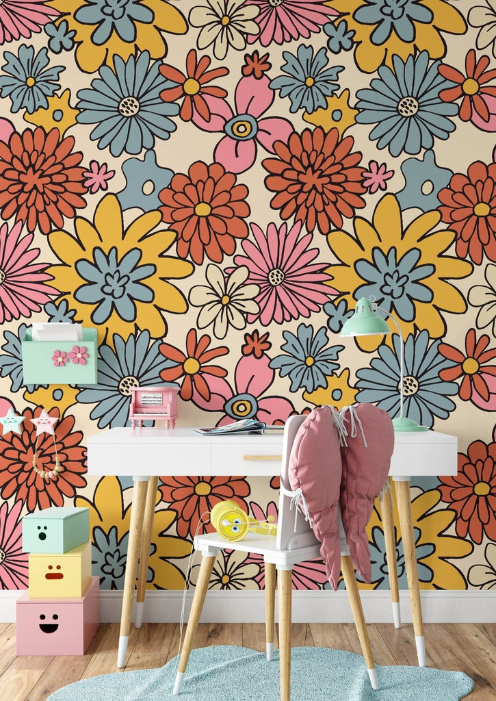 Retro Floral Wallpaper - Wall Funk
