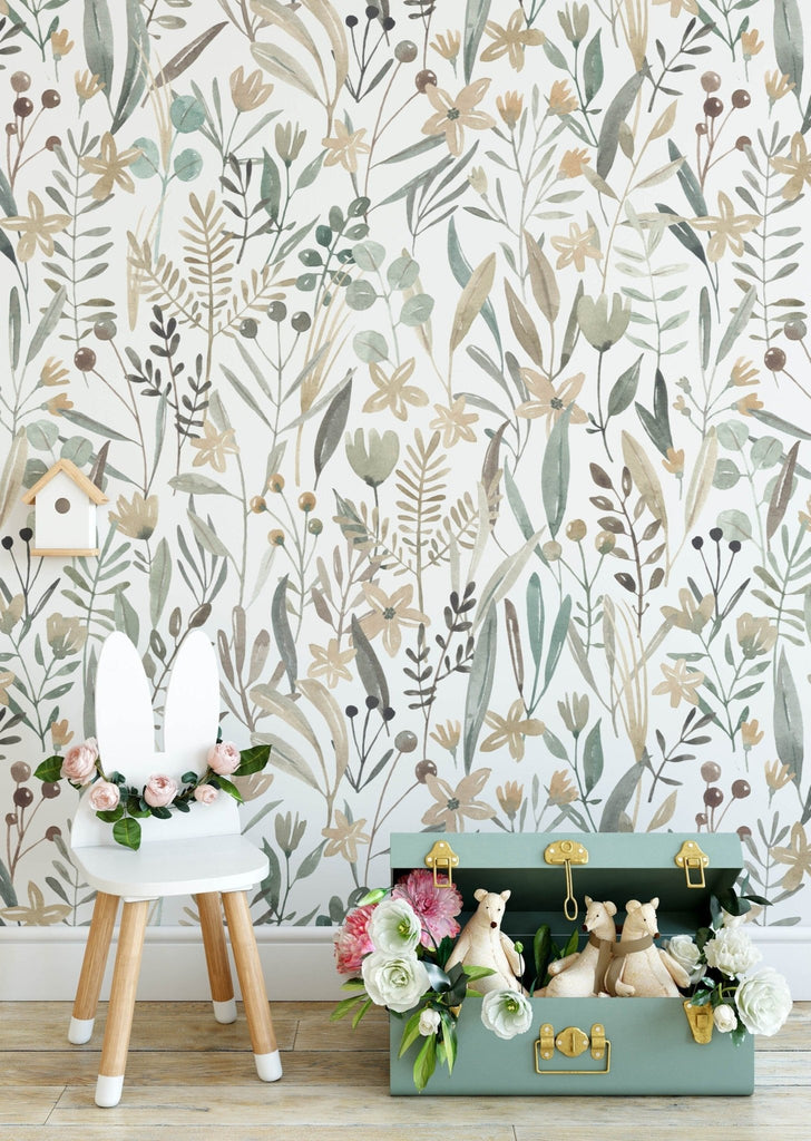 Sage Green Floral Wallpaper Sample - Wall Funk