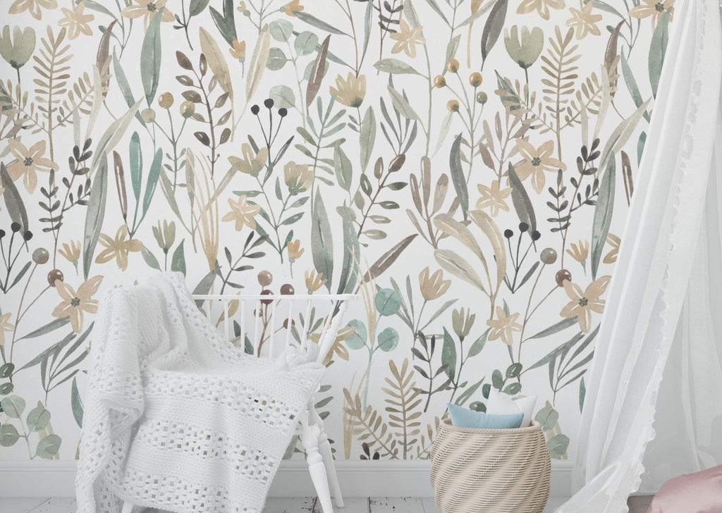 Sage Green Floral Wallpaper Sample - Wall Funk