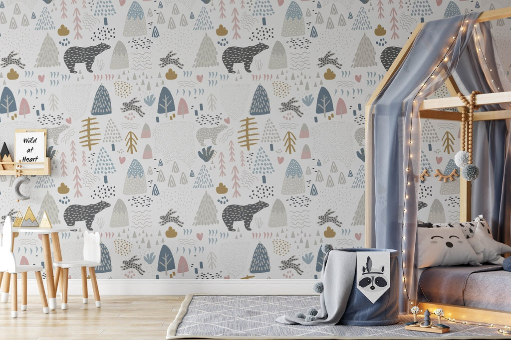 Scandinavian Inspired Bears Wallpaper Sample - Wall Funk