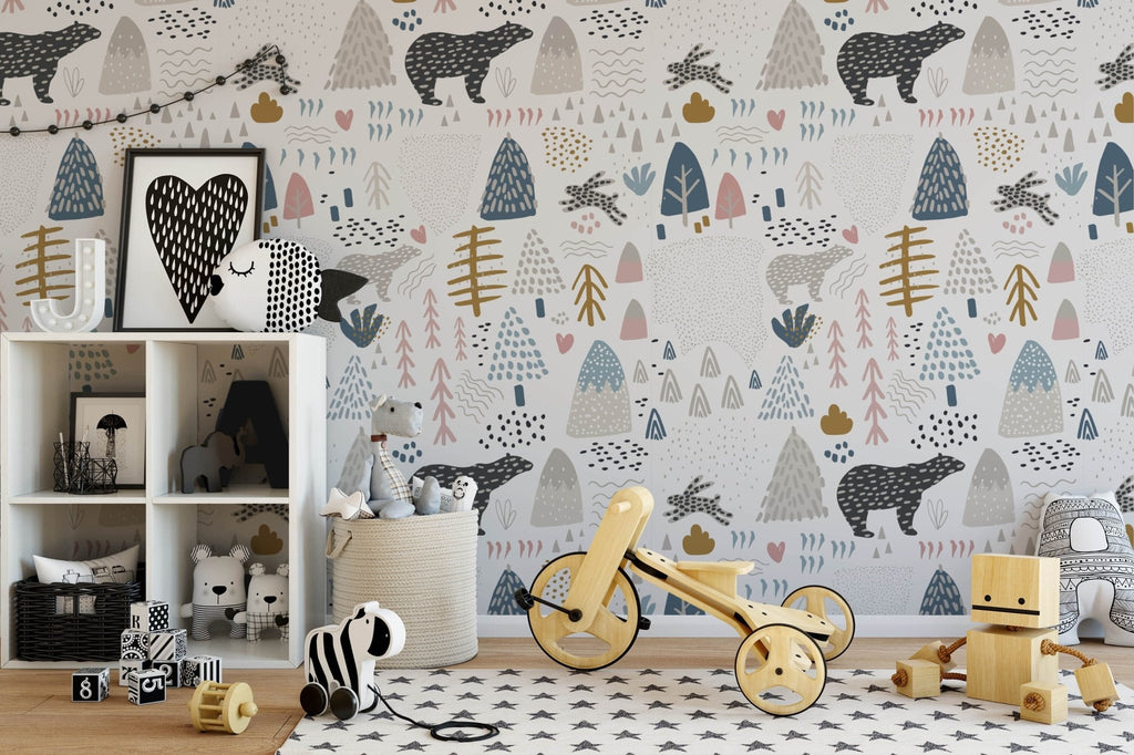 Scandinavian Inspired Bears Wallpaper - Wall Funk
