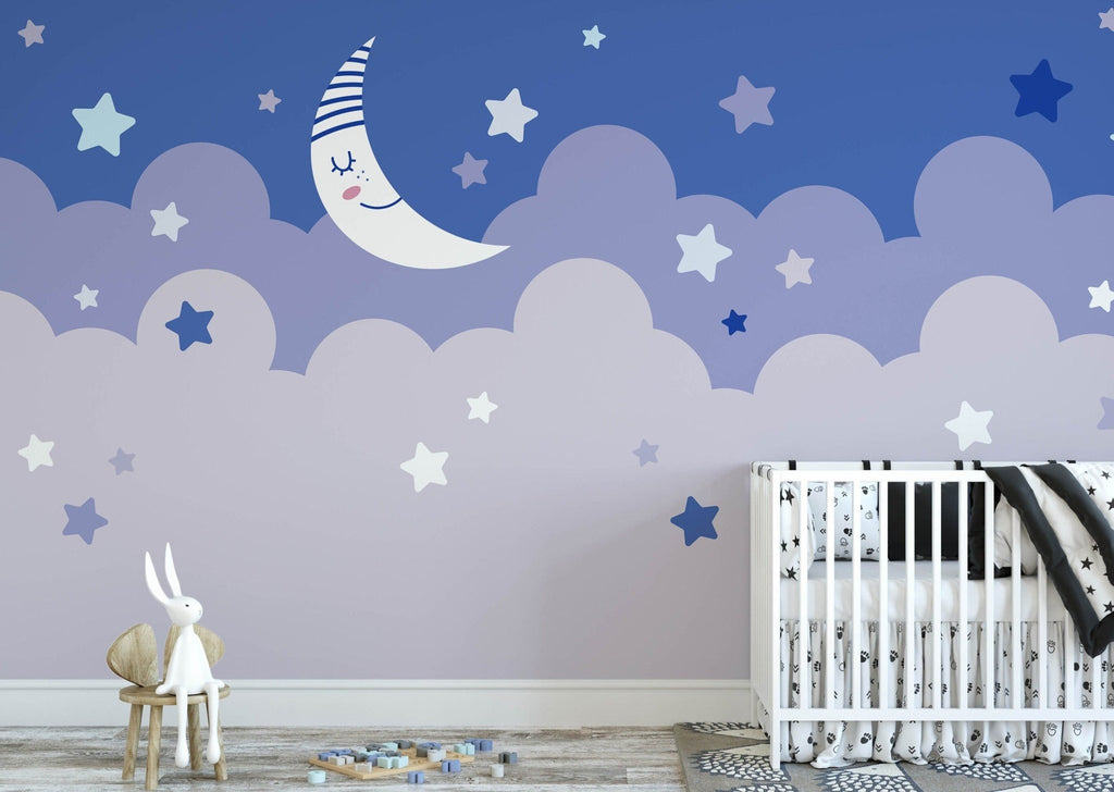 Stars and Moon Blue Mural - Wall Funk