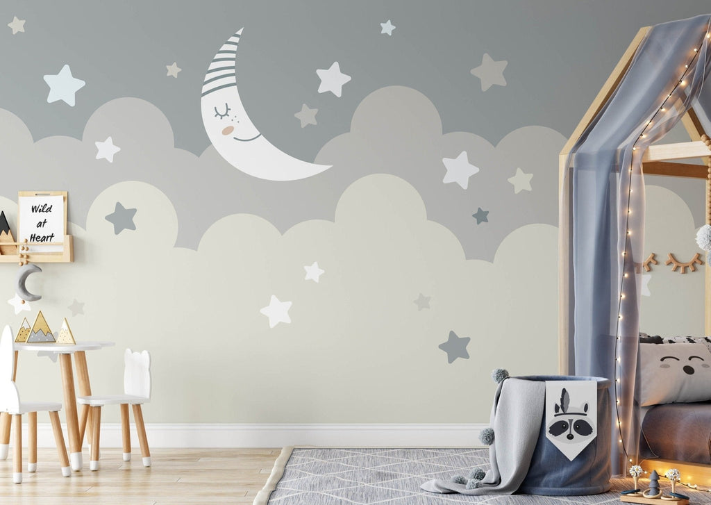 Stars and Moon Neutral Mural Sample - Wall Funk