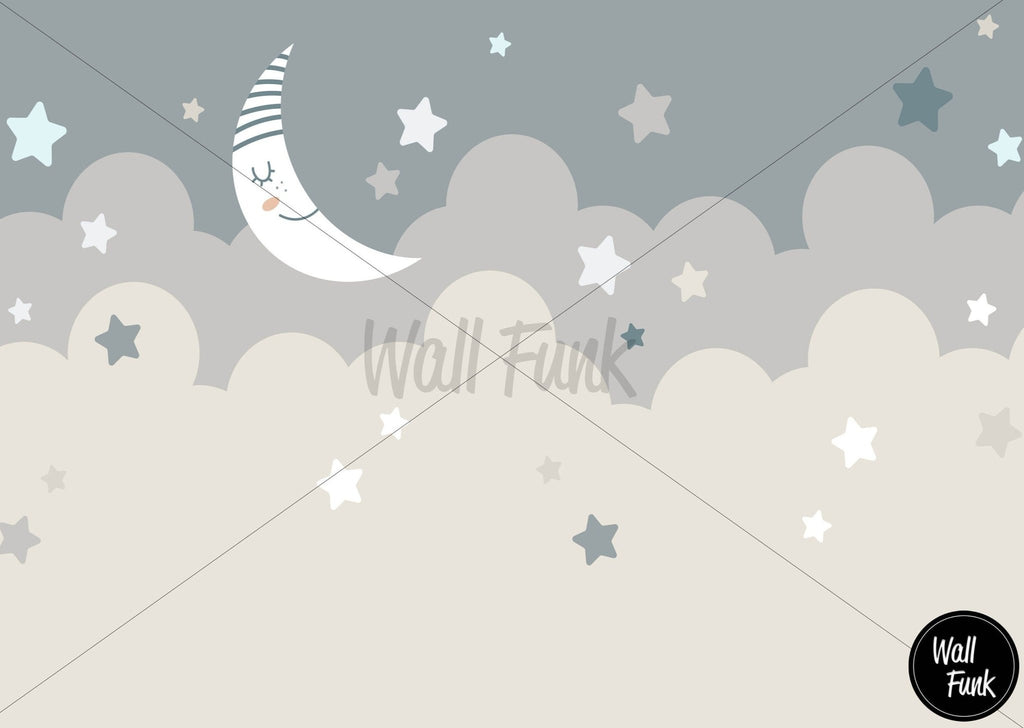 Stars and Moon Neutral Mural - Wall Funk