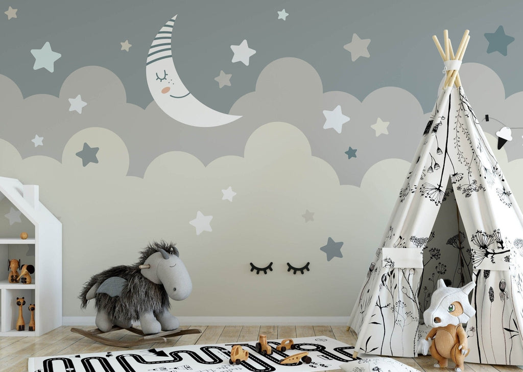 Stars and Moon Neutral Mural - Wall Funk
