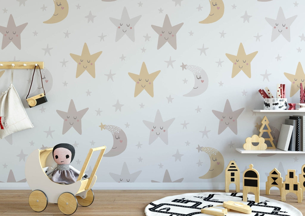 Stars and Moon Neutral Wallpaper Sample - Wall Funk