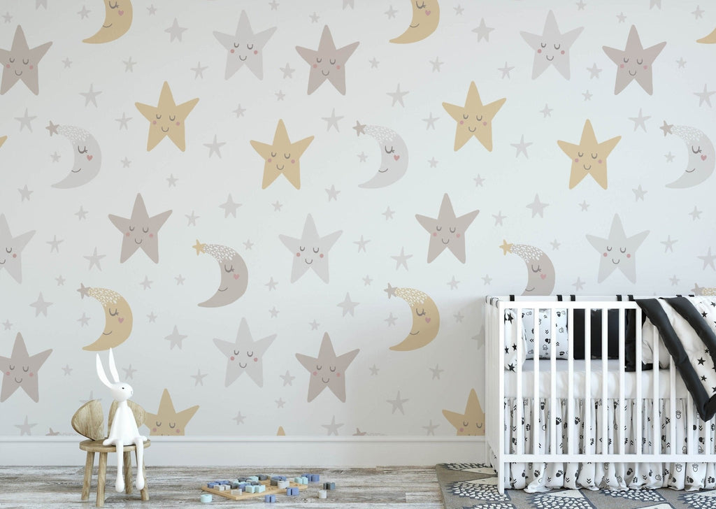 Stars and Moon Neutral Wallpaper Sample - Wall Funk