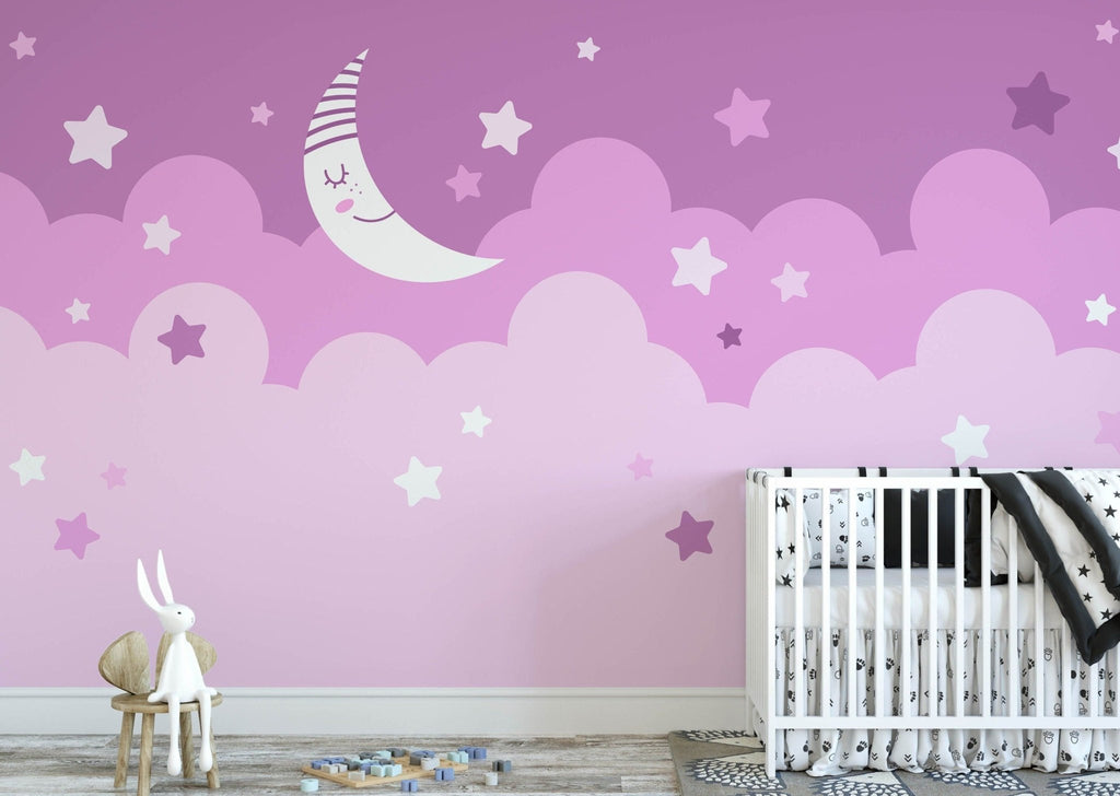 Stars and Moon Pink Mural - Wall Funk