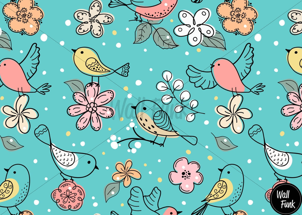 Teal Birds Floral Wallpaper - Wall Funk