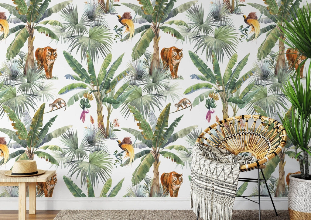 Tiger Tropical Wallpaper - Wall Funk