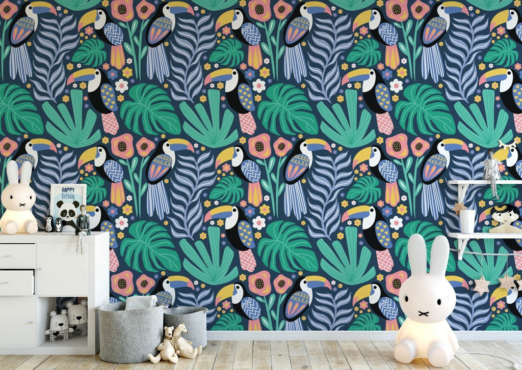 Toucans Tropical Floral Wallpaper Sample - Wall Funk