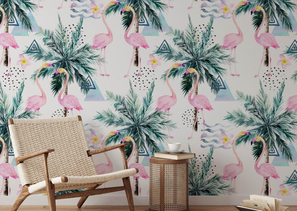 Tropical Flamingoes Wallpaper - Wall Funk