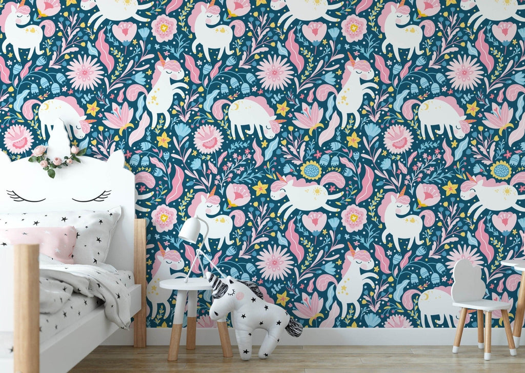 Unicorn Floral Wallpaper - Wall Funk