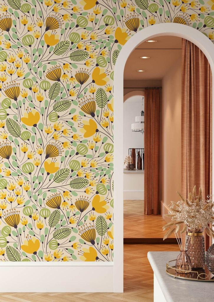 Vibrant Yellow Floral Wallpaper - Wall Funk