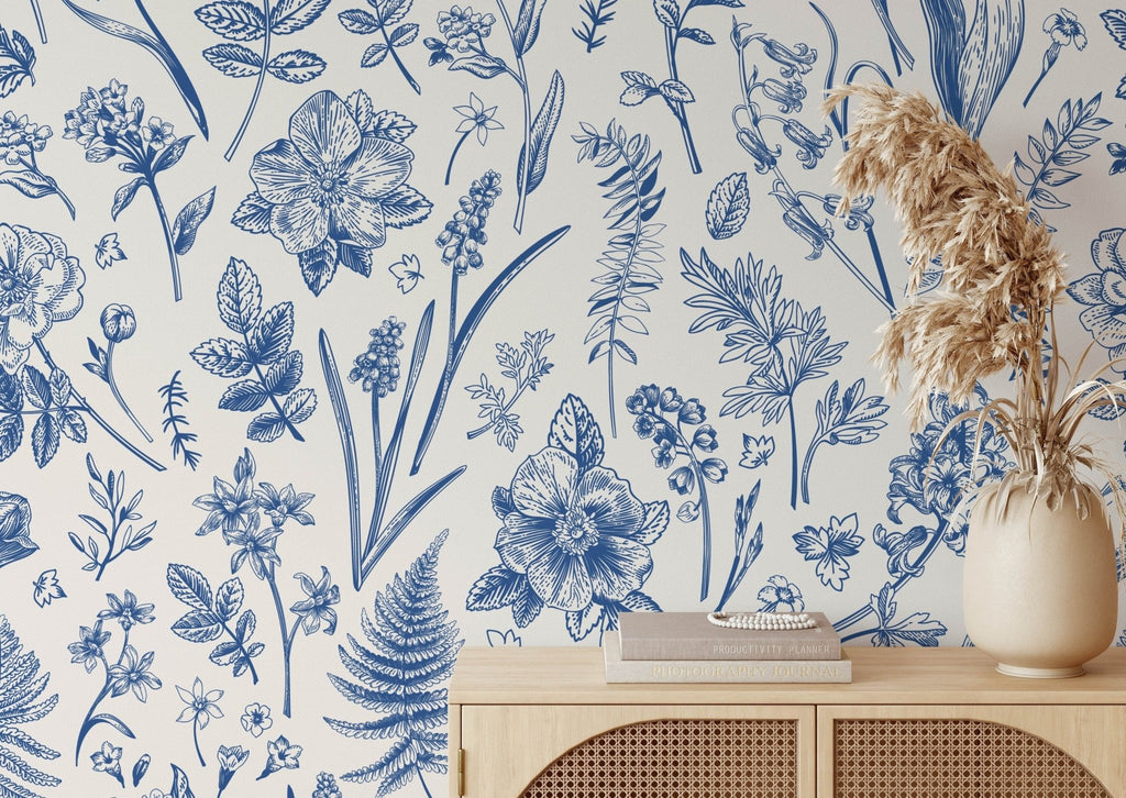 Vintage Blue Floral Wallpaper - Wall Funk