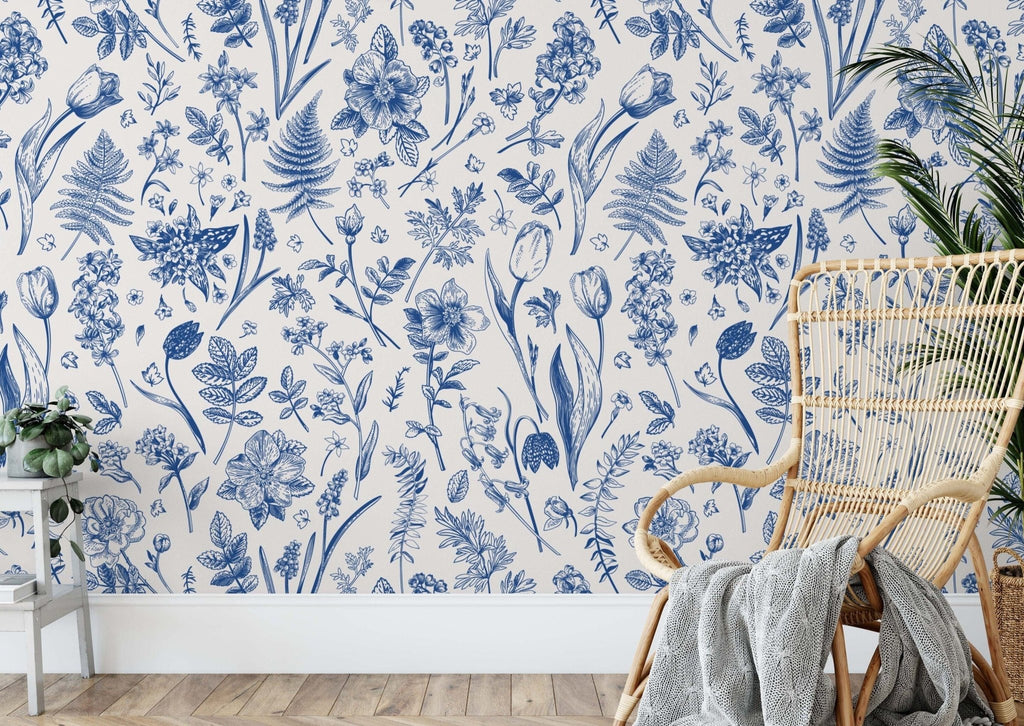 Vintage Blue Floral Wallpaper - Wall Funk