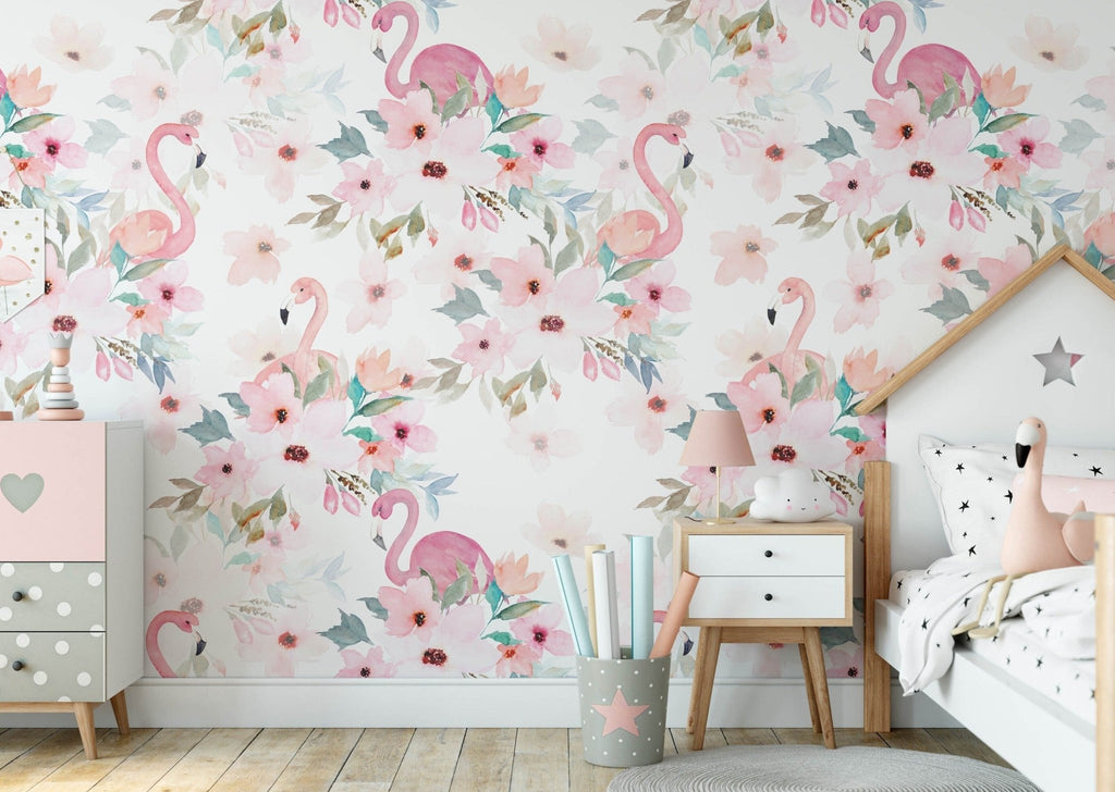 Watercolour Flamingoes Wallpaper Sample - Wall Funk