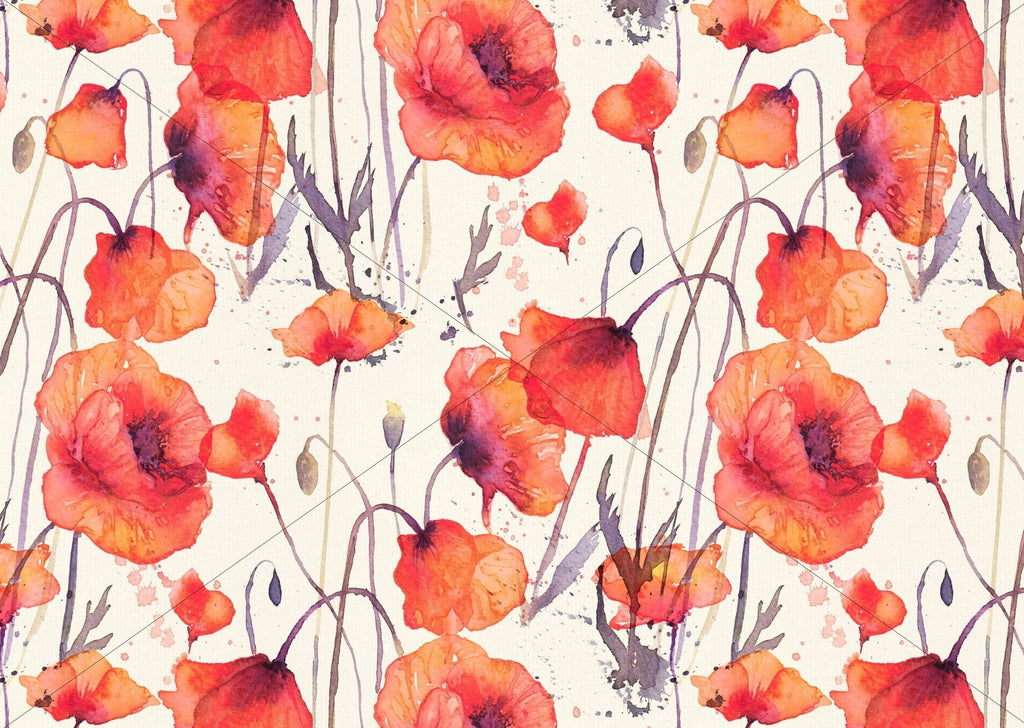 Watercolour Poppies Floral Wallpaper Sample - Wall Funk